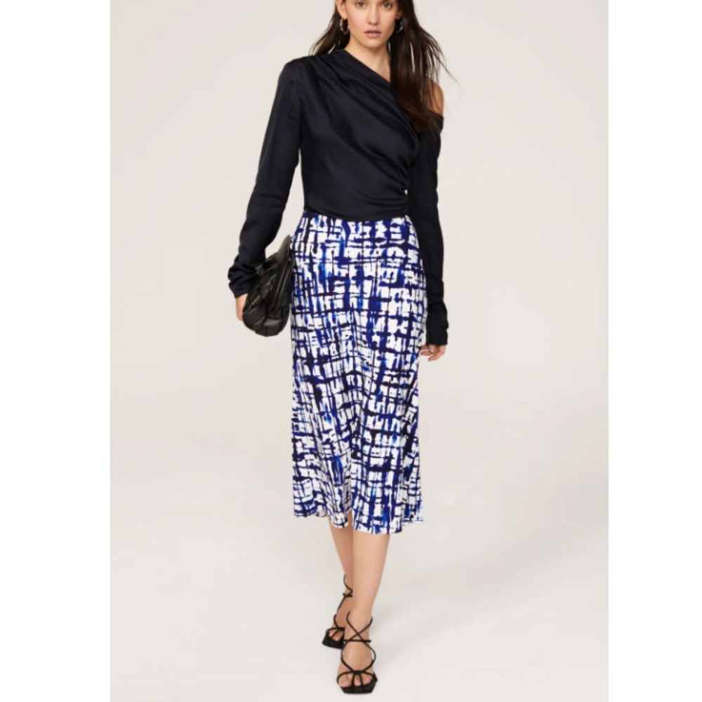 Jason Wu Collective Midi Skirt Womens 14 Blue White Abstract Print Pencil Skirt